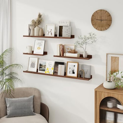 Picture Ledge Shelf, 24 Inch Walnut Floating Shelves Set of 3