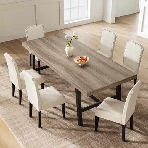 Garvee 79" Farmhouse Dining Table, Heavy Duty Kitchen Table, Grey Walnut