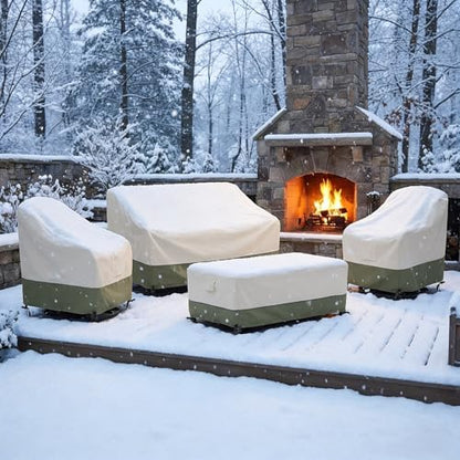 Bitubi Outdoor Waterproof Patio Furniture Covers 4-Piece Set for Swivel Rocker Chairs, Patio 3-Seater Sofa 79in, Coffee Table 48in, Heavy Duty 600D Tough Canvas, Beige