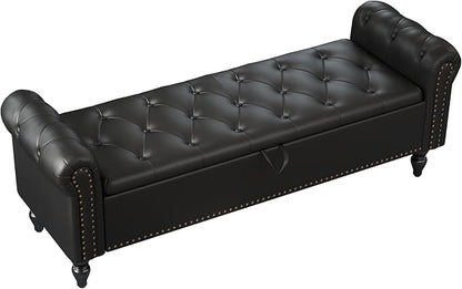 Furniliving 63” End of Bed Bench, Bedroom Bench with Button-Tufted, Upholstered King Storage Ottoman Benches Queen Entryway Bench with Storage Shoe Cabinet Bench, for Bedroom, Black