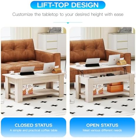 FDW | 39" Lift Top Coffee Table | Nature | with Hidden Storage