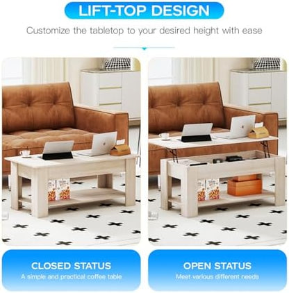 FDW | 39" Lift Top Coffee Table | Nature | with Hidden Storage