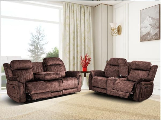 Power Reclining Sofa Set with Adjustable Headrest, Electric Reclining Sofa and Loveseat with USB/Type-C Ports, Reclining Living Room Set for Home Theater(Brown, Loveseat+Sofa)