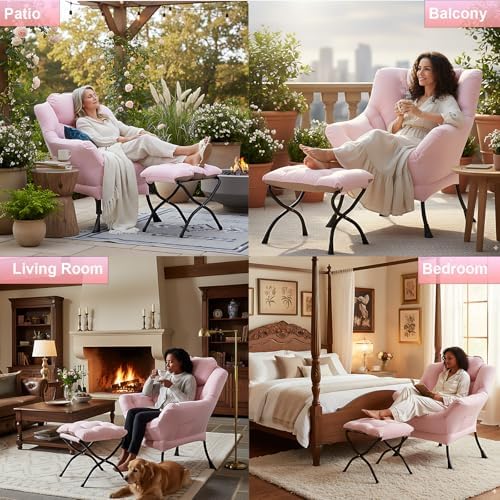 Lazy Chair with Ottoman, Comfy Accent Reading Chair