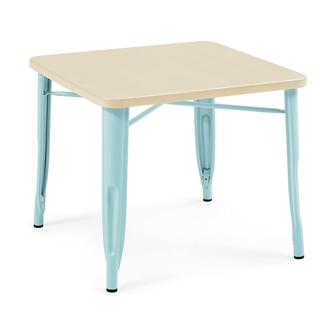 Delta Children Bistro Kids Play Table - Ideal for Arts & Crafts, Snack Time, Homeschooling, Homework & More, Aqua Metal/Natural Birch