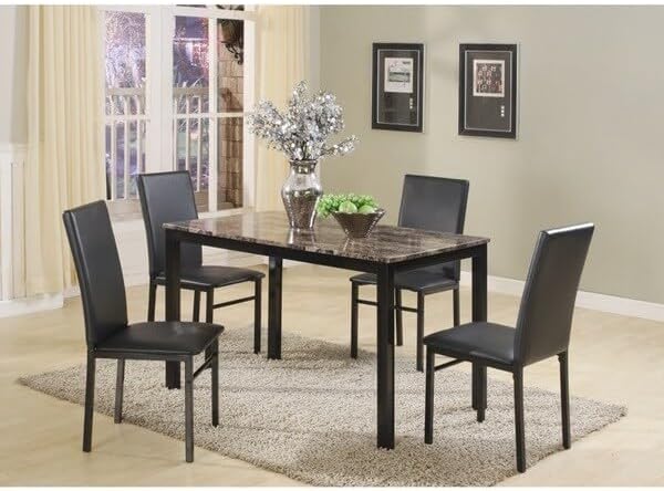 Roundhill Furniture 5 Piece Citico Metal Dinette Set with Laminated Faux Marble Top - Black