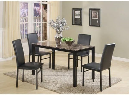 Roundhill Furniture 5 Piece Citico Metal Dinette Set with Laminated Faux Marble Top - Black