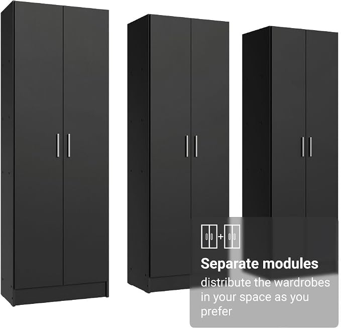 Madesa Wardrobe Armoire Closet Pantry Storage Cabinet with 6 Doors and 15 Utility Shelves 71" L Wooden Organization Unit for Bedroom, Office, Laundry Room, Kitchen, and Garage (Black)