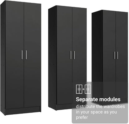 Madesa Wardrobe Armoire Closet Pantry Storage Cabinet with 6 Doors and 15 Utility Shelves 71" L Wooden Organization Unit for Bedroom, Office, Laundry Room, Kitchen, and Garage (Black)