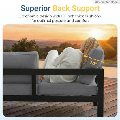 Small Patio Furniture Set, Aluminum Patio Sofa Chairs with 10" Back Cushion