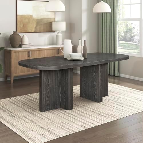 Lexicon 78 Inch Dining Table for 4-6 People, Rectangular with Textured Wood Grain Surface, Modern Ebony Finish Oak Veneer Kitchen Table for Dining Room/Kitchen, Ebony