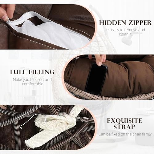 Wicker Egg Chair Cushion Outdoor with Removable Cover Wine Red Round Cushion Replacement for Egg Lounge Chair 45 * 45 Inches with Headrest Pillow for Garden Backyard Balcony