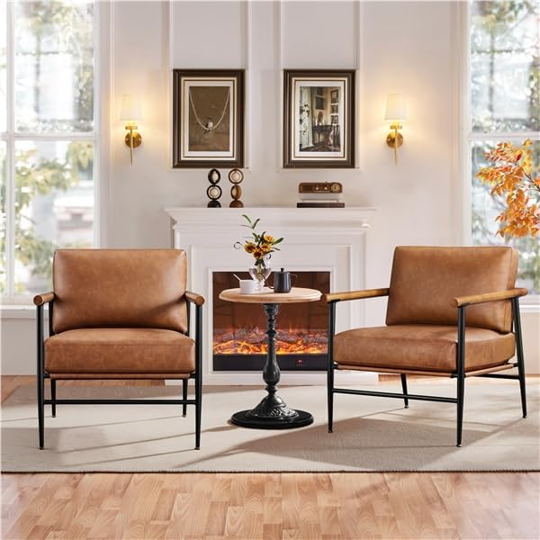 Yaheetech Accent Chairs Set of 2, Modern Living Room Chairs, Retro Brown