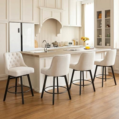 KISLOT Swivel Barstools, 26" Counter Height, 2-Pack, Linen