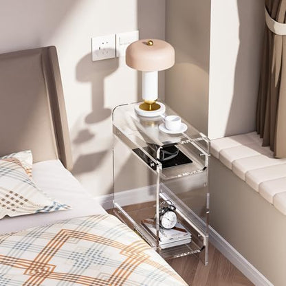 Clear Acrylic Side Table, Narrow Nightstand Bedside Table for Bedroom, Skinny Small End Table (Clear, 8.7'' x 15.7'' x 21.7")