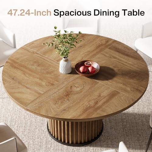 Tribesigns 47.24" Brown Round Dining Table for 4-6 People