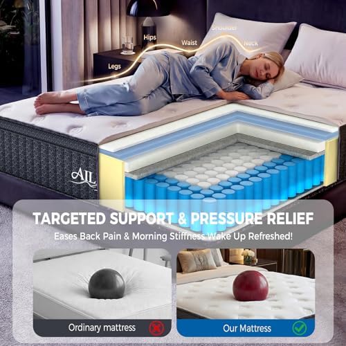 Ailis Queen Mattress, 12 Inch Queen Hybrid Mattress in a Box, Medium Firm with Upgraded Pocket Springs for Superior Motion Isolation, Strong Edge Support & Breathable Comfort
