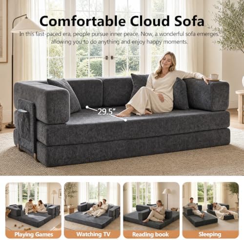 79" Boneless Couch for Living Room, Futon Sleeper Sofa Bed
