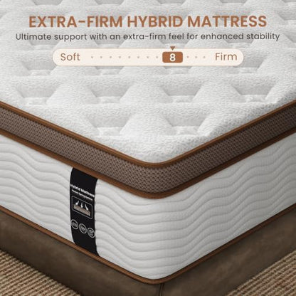 BedStory Extra Firm King Mattress, 13 Inch Hybrid Mattress in Box Cooling