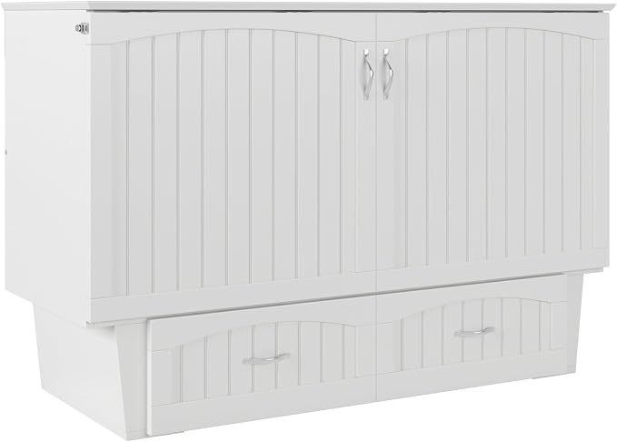 AFI, Nantucket Queen Murphy Bed Chest with Mattress, Storage Drawer and Built-In USB Charger, White