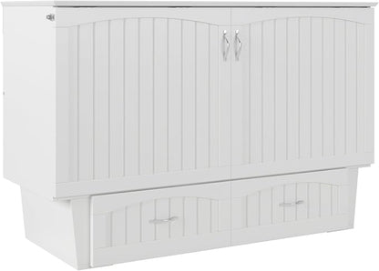 AFI, Nantucket Queen Murphy Bed Chest with Mattress, Storage Drawer and Built-In USB Charger, White