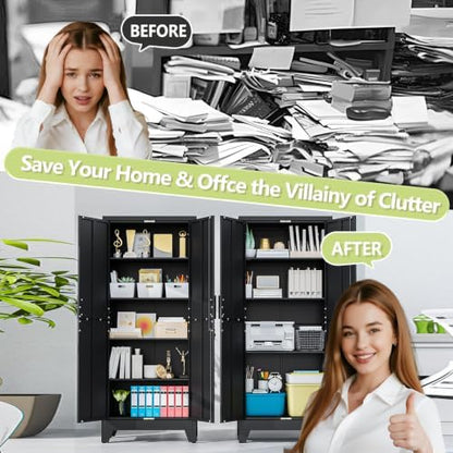 Black Kitchen Pantry Cabinets, 71 Metal Lockable Storage for Office