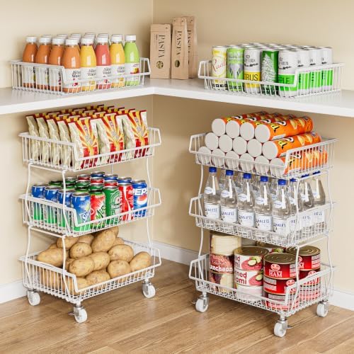 Pantry Organizers and Storage Cart with Upgraded Metal Hub Casters