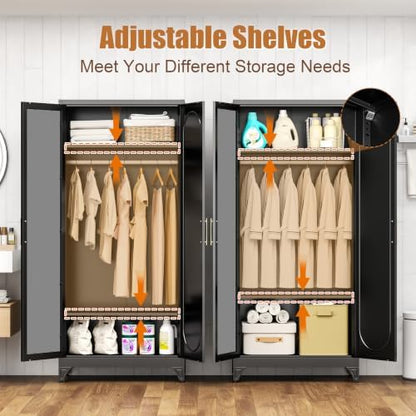 Metal Wardrobe Closet with Mirror Doors and 2 Adjustable Shelves