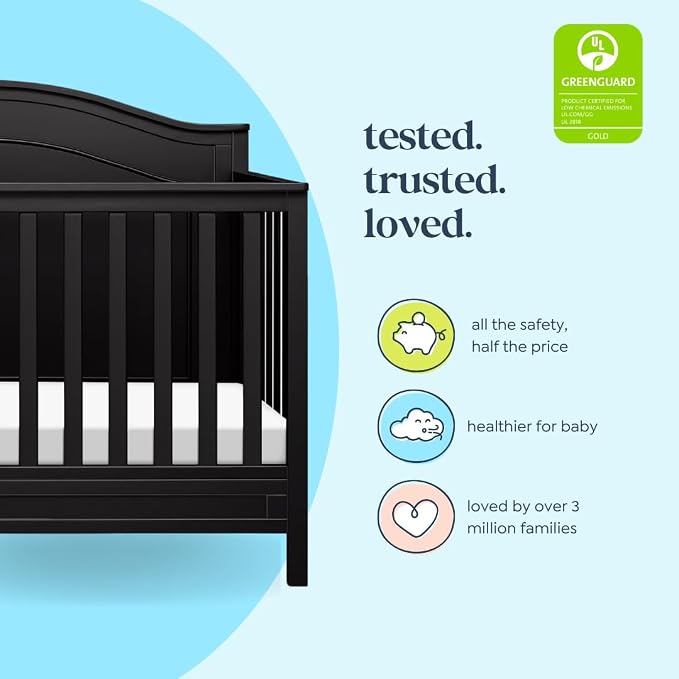 Davinci Charlie 4-in-1 Convertible Crib, GREENGUARD Certified, Ebony | Converts to Toddler Bed, Daybed, Full-Size Bed, 4 Adjustable Mattress Heights, Conversion Kits Sold Separately, Easy Assembly