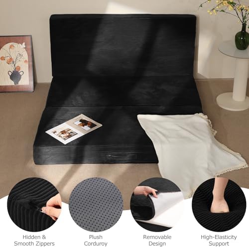 6-Inch Tri-Fold Mattress Twin Size - Foldable Futon Sofa Bed with Removable Washable Cover, Folding High-density Foam Futon Mattress | Non-Slip Bottom & Carry Handles for Guest, Camping, Dorm