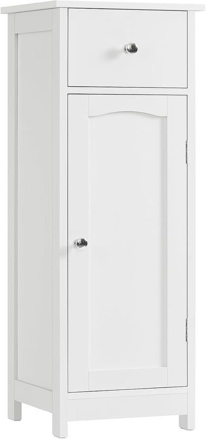 Iwell Bathroom Floor Cabinet, Small Bathroom Storage Cabinet with Drawer & Storage Shelf, Free-Standing Organizer Cabinets for Hallway/Living Room, White