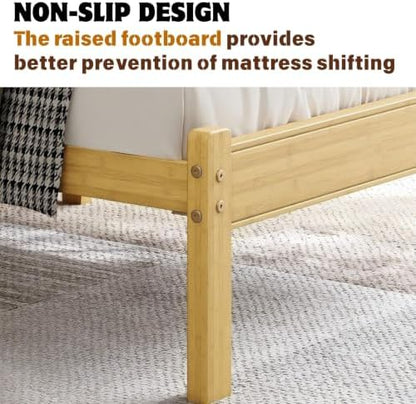 18 Inch Solid Bamboo Wood Full Size Bed Frame with Headboard, Platform Bed Frame Full with Metal Slats, No Box Spring Needed, Easy Assembly, Noise-Free, Natural