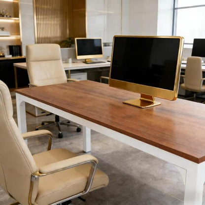 Practical Computer Desk,Rectangle Conference Table,Executive Desk(Only Table) (Brown+White + MDF+Iron)