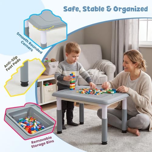 FUNLIO Kids Activity Table, Height Adjustable with Storage, Grey