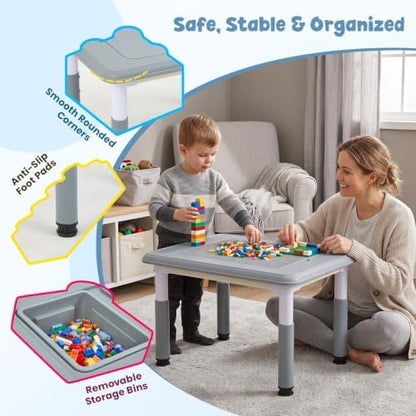 FUNLIO Kids Activity Table, Height Adjustable with Storage, Grey