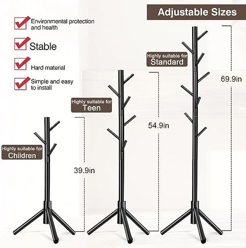 WANGMUXIA 2 PCS Coat Rack, Freestanding Coat Rack with 8 Hooks and 3 Adjustable Size Tree Coat Racks for Bedroom, Hallway, Entrance, Office, for Hats, Coats, Scarves, Handbags