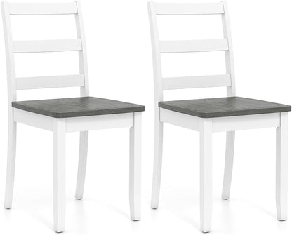 Giantex Dining Chairs, Wooden Armless Kitchen Chairs with Solid Rubber Wood Legs, Farmhouse Ladder Back Dining Chairs for Dining Room (2, White+Gray)