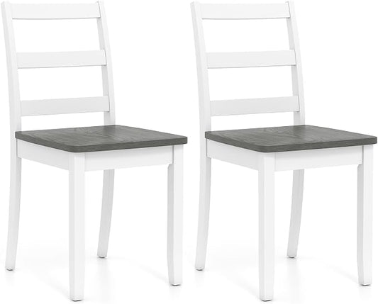 Giantex Dining Chairs, Wooden Armless Kitchen Chairs with Solid Rubber Wood Legs, Farmhouse Ladder Back Dining Chairs for Dining Room (2, White+Gray)