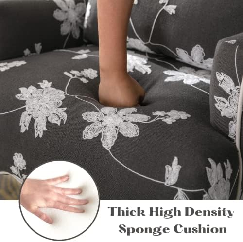 Mid Century Accent Chair Floral Reading Chair with Removable Pillow Wingback Arm Chair Upholstered Comfy Single Sofa for Living Room/Bedroom/Fireplace, Grey 1PC