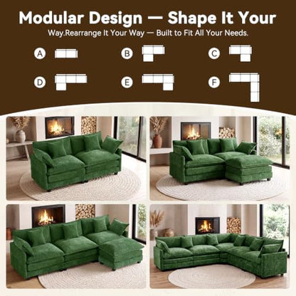 111.4" L‑Shaped Cloud Sectional Sofa Couch, Reversible Chaise, Green