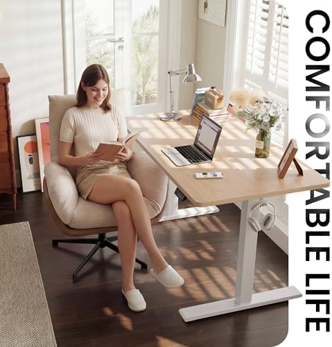 CubiCubi Standing Desk 63x28 Inch Electric Height Adjustable, Natural Oak