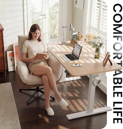 CubiCubi Standing Desk 63x28 Inch Electric Height Adjustable, Natural Oak