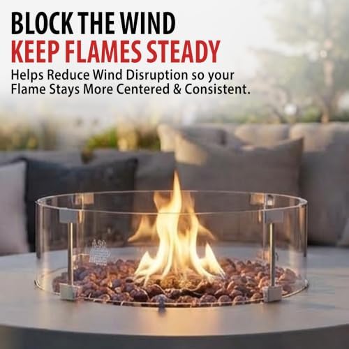AMS Fireplace 46” Round Clear Tempered Glass Wind Guard f/Fire Pit Tables