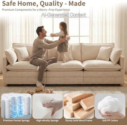 GNIXUU 112" Camel Modular 3 Seater Cloud Sectional Couches for Living Room
