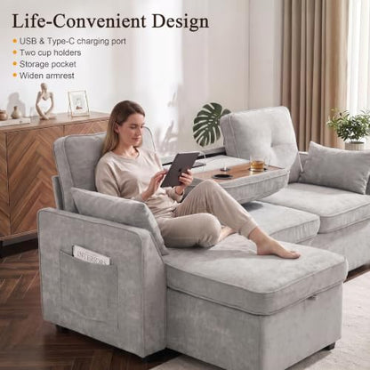 Convertible Sleeper Sofa Bed with Storage, L Shaped Couch with Pull Out Bed