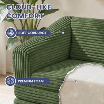 Convertible Sofa Bed, 2 in 1 Trifolding Boneless Couch Bed Green