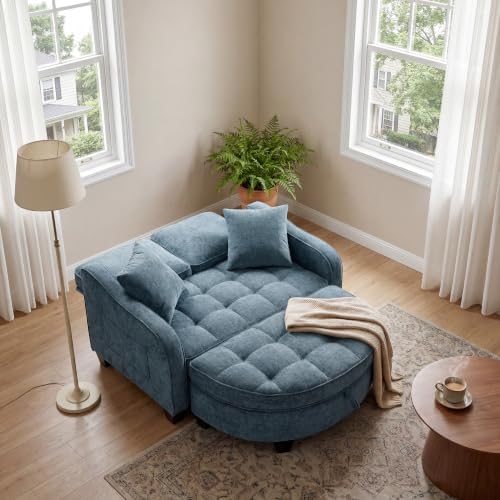 Chenille Tufted Loveseat Sofa and Ottoman Set