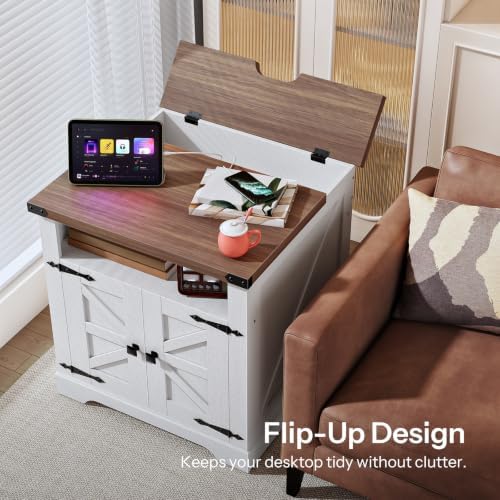 HOOBRO Farmhouse End Table Set of 2 with Charging Station, Large Side Table