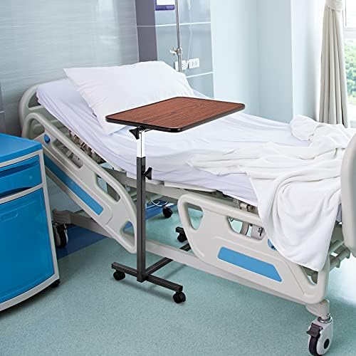 Angle and Height Adjustable Computer Laptop Desk，Lifting Mobile Rolling Cart， Multifunctional Movable Table Bedside Hospital Office Home Four-Wheel (deep Wood Grain, 26.5")
