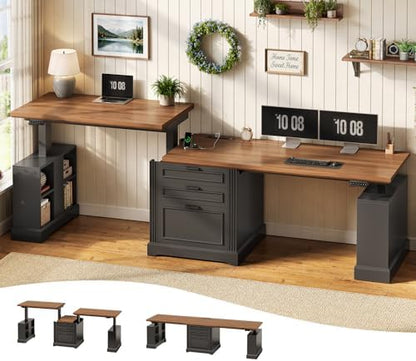 SEDETA 98.4'' Standing Two Person Desk with 3 Drawers, Storage Cabinet